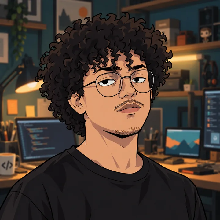 Ilustração do Gui em frente a monitores com código